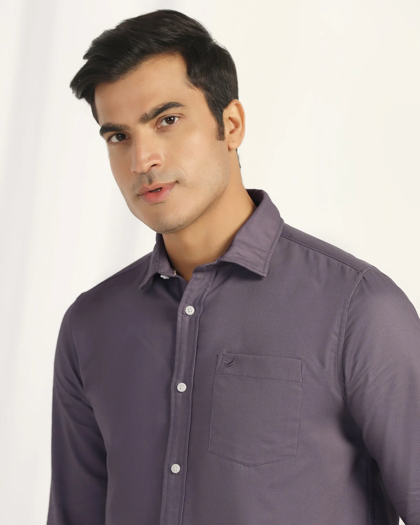 Casual Purple Textured Shirt - Caty Mesh Insert Youthful Vibe