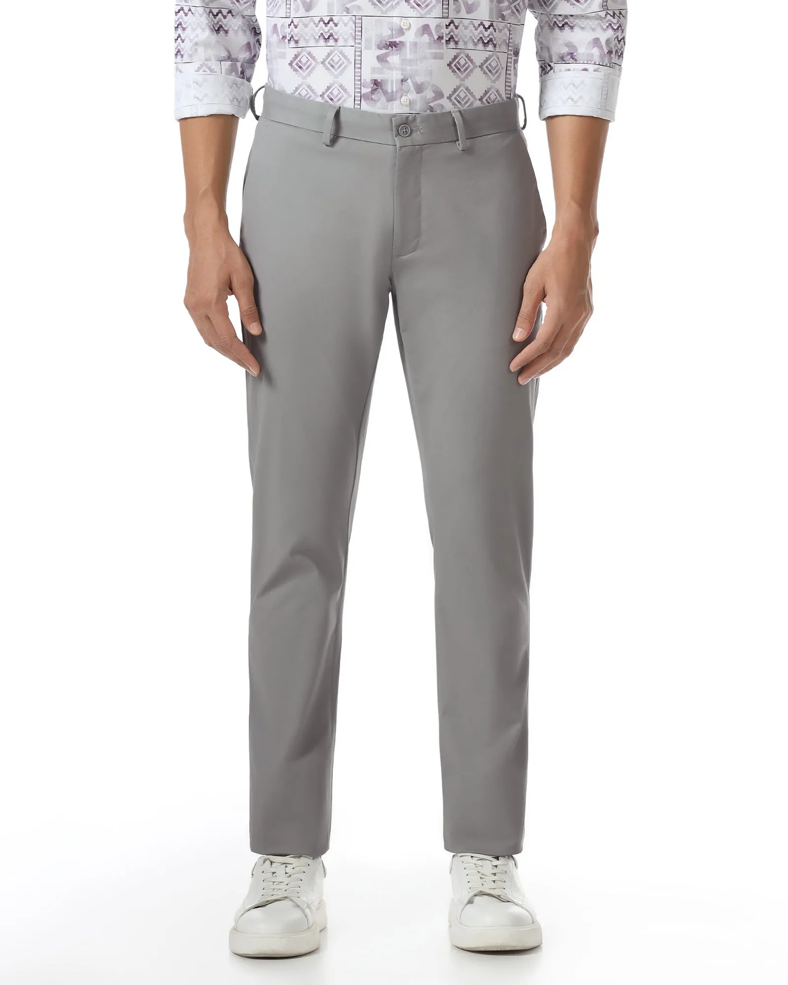 Secure Waistband Body Sculpting Grey Solid Khakis - Mario