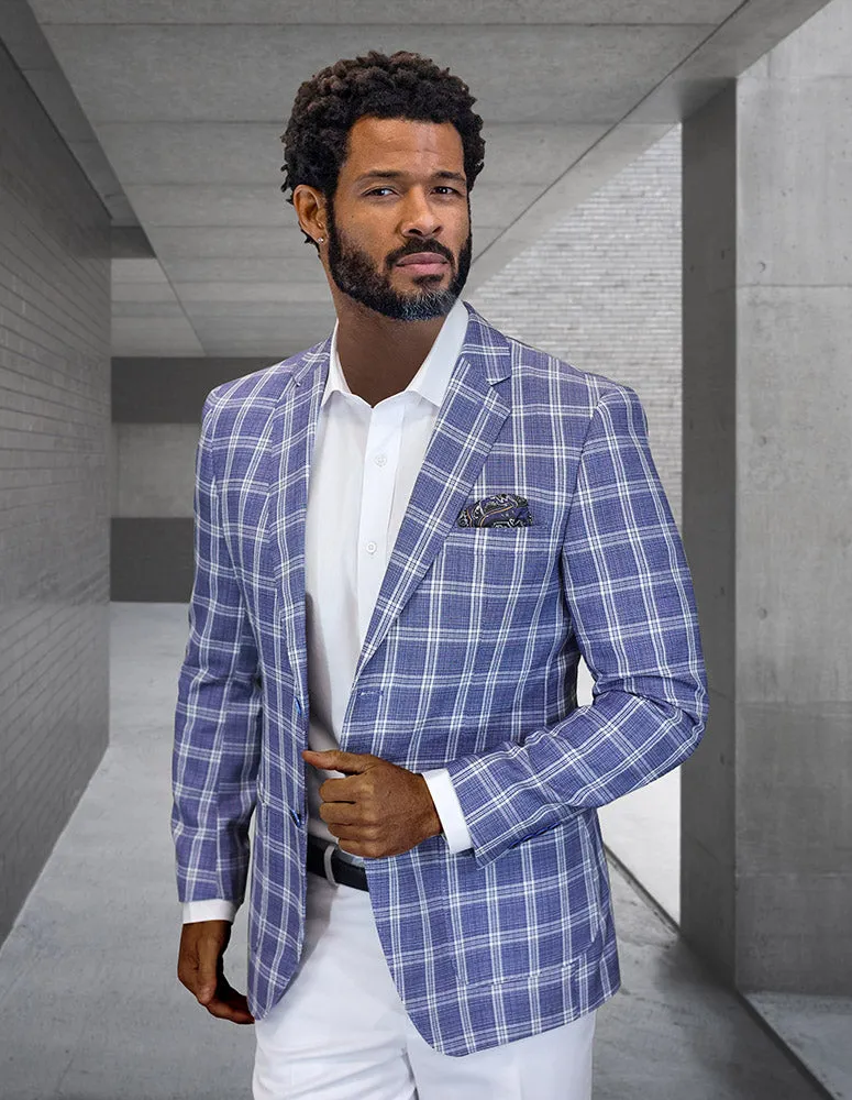 Breathable City Style Seasonal Trend MONTGOMERY BLUE PLAID MODERN FIT BLAZER