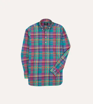 High-End Fabric Comfortable fit Pink and Blue Madras Check Cotton Button-Down Popover Shirt