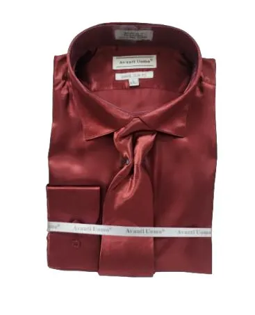 Tailored Cuffs AVANTI UOMO SATIN SLIM FIT W/ TIE DNS06 BURGUNDY