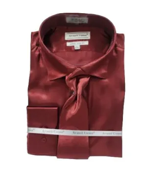 Flexible Movement Non Restrictive Fit AVANTI UOMO SATIN SLIM FIT W/ TIE DNS06 BURGUNDY