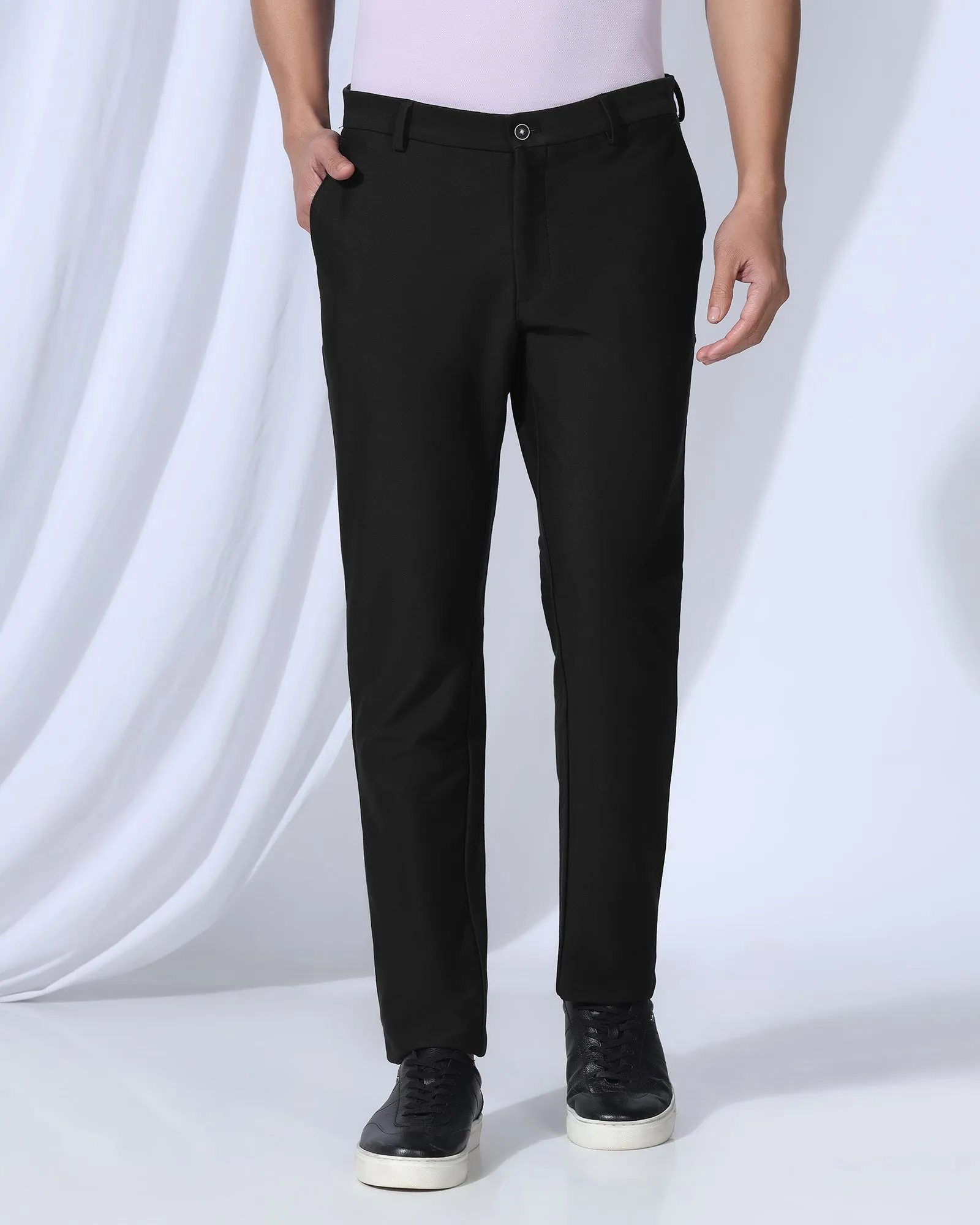 Belt loops Slim Fit B-91 Casual Black Solid Khakis - Victor