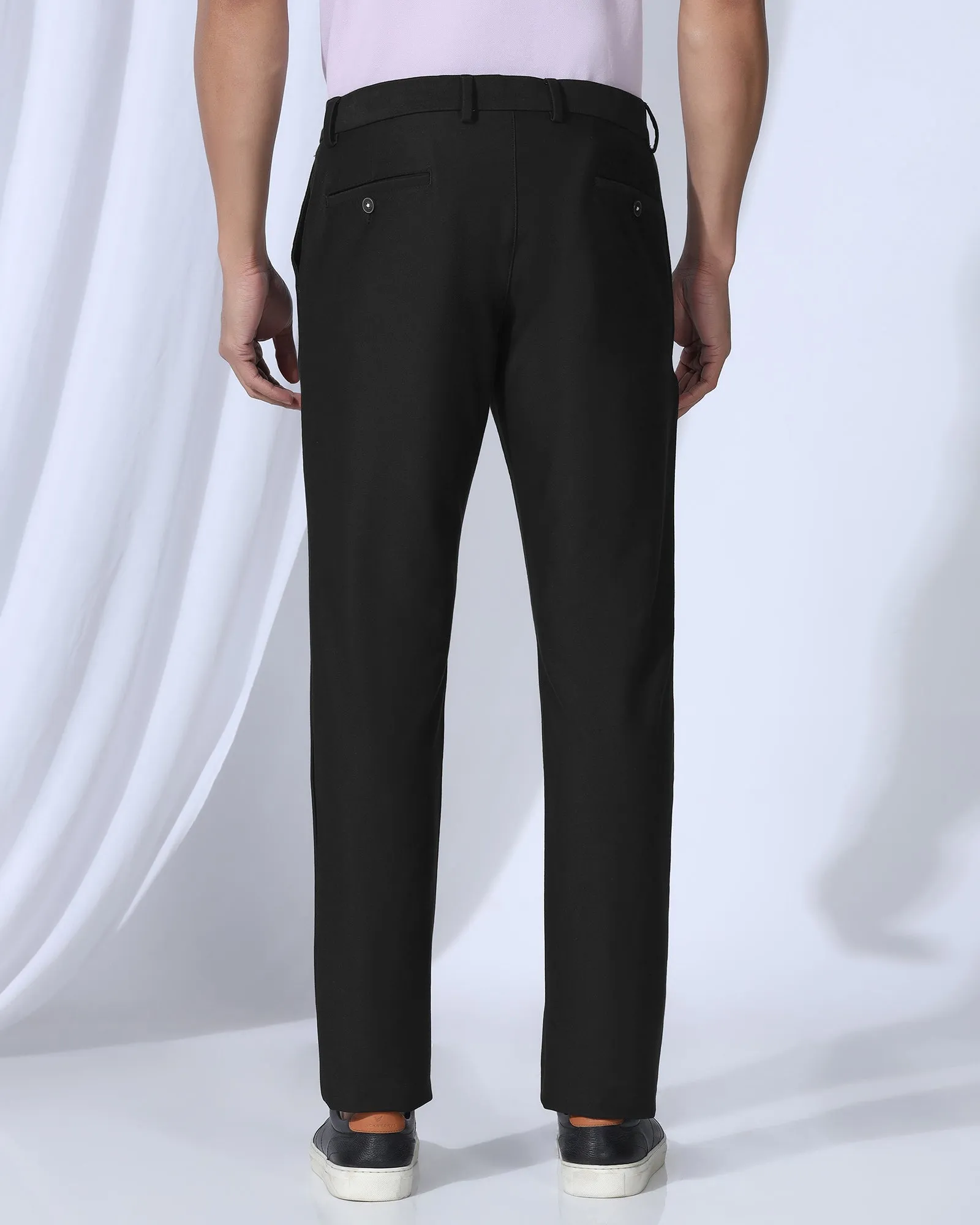 Stain Repellent Coating Slim Fit B-91 Casual Black Solid Khakis - Victor