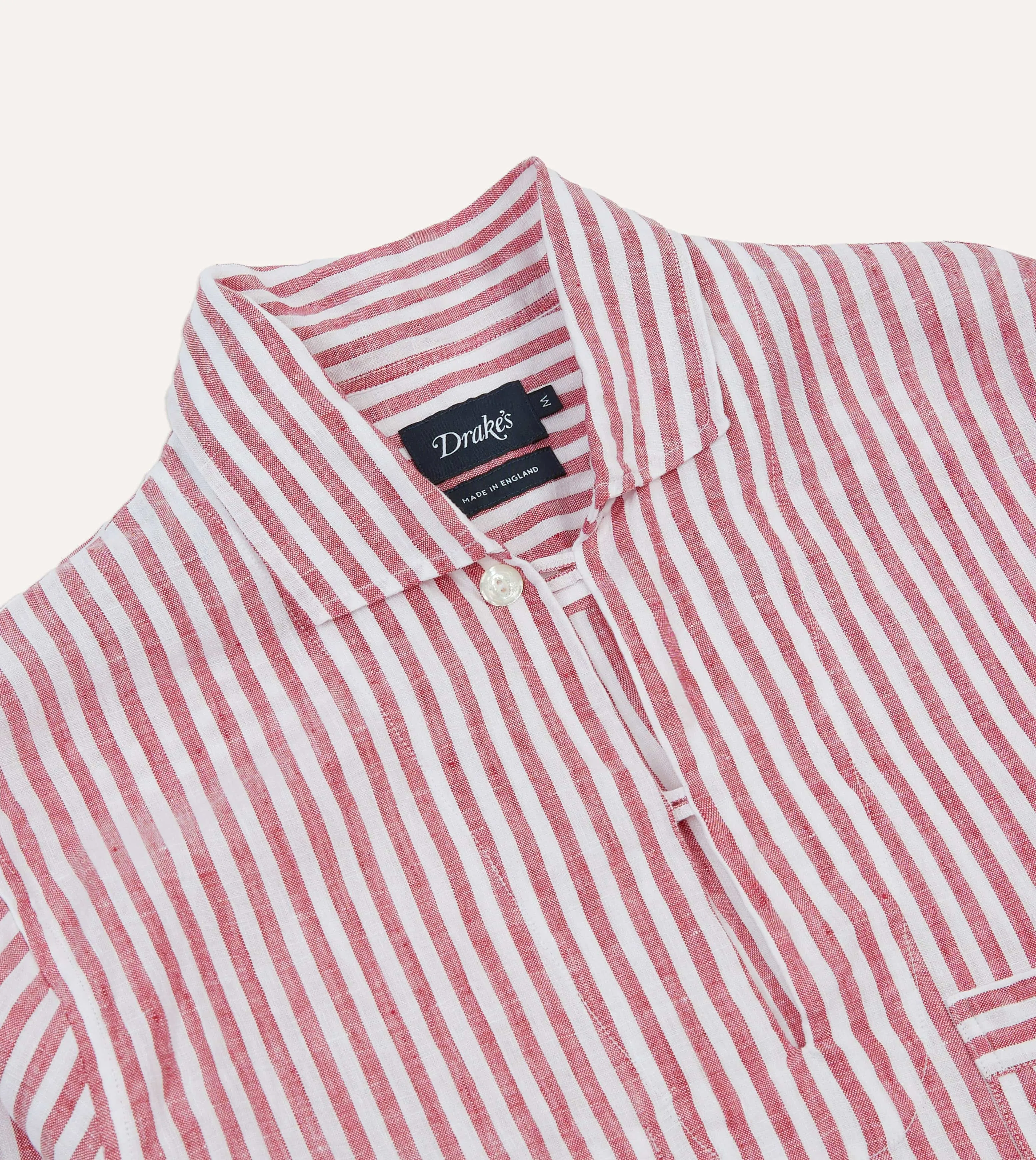 Tagless label Fitted Cut Red Stripe Linen Smock Shirt