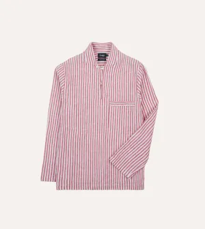 Layering Piece Short Sleeve Red Stripe Linen Smock Shirt