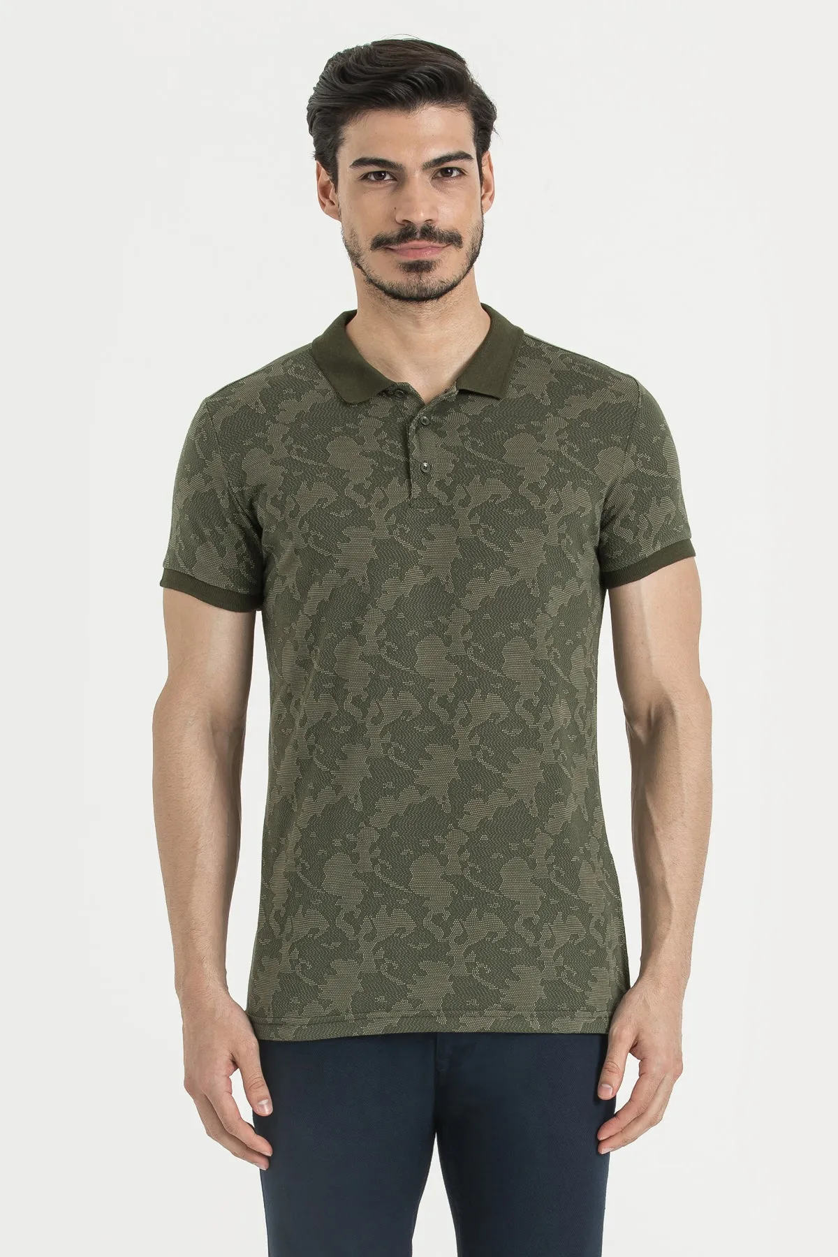 Slim Fit Khaki - Beige Patterned Polo T-Shirt All-Purpose Wear