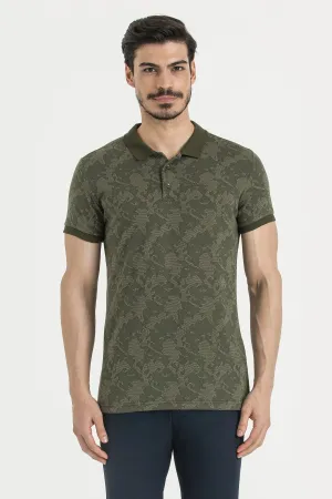 Slim Fit Khaki - Beige Patterned Polo T-Shirt Cozy Top Quick Dry Material