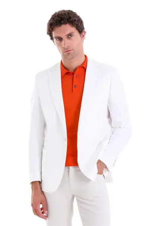 Seamless Knit Cuffs Comfort Fit Notch Lapel White Linen Casual Blazer