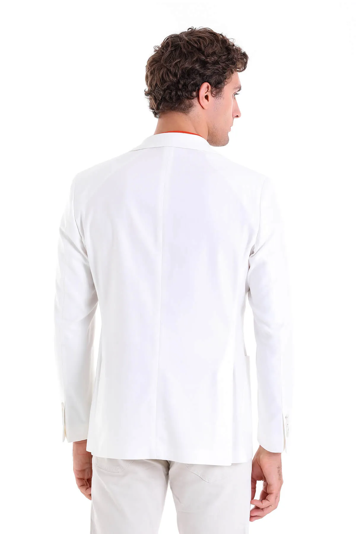 Comfort Fit Notch Lapel White Linen Casual Blazer Flexible Fiber Fill Minimalist Aesthetic