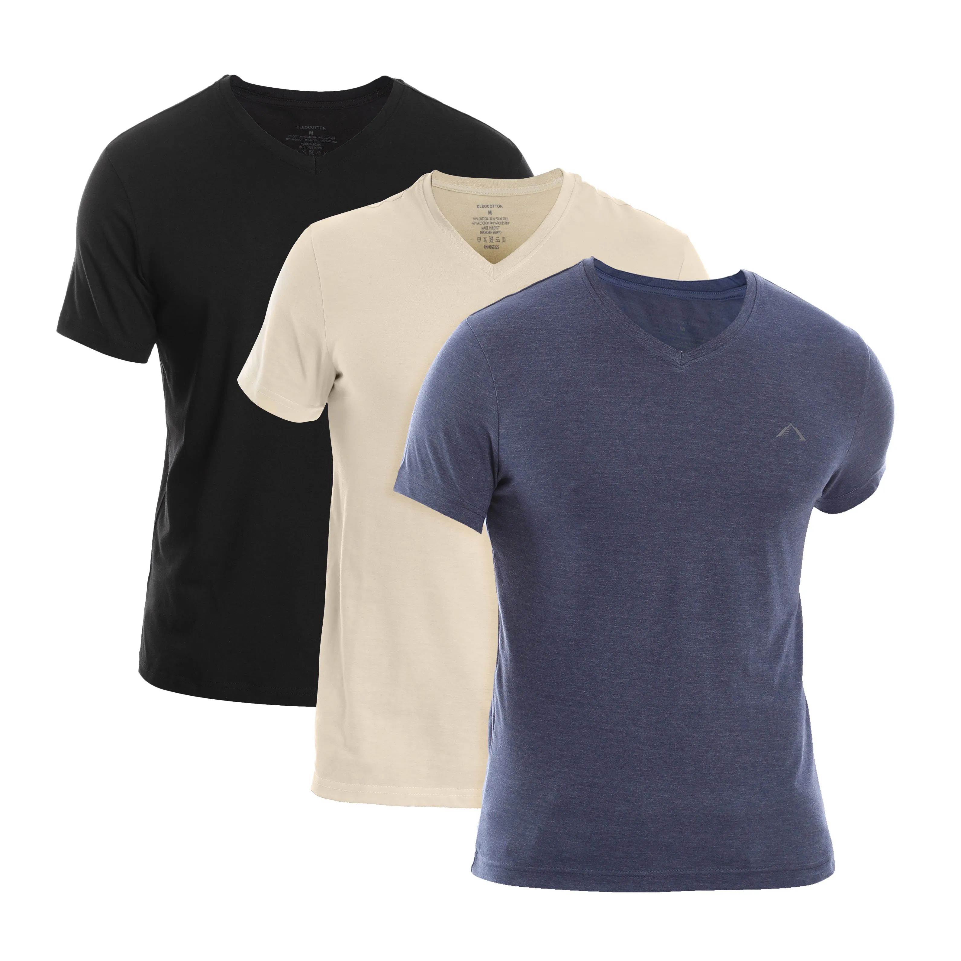 MEN??S BLACK, KHAKI & BLUE COTTON RICH V-NECK TSHIRT (SLIM FIT) - 3 PK Functional Comfort