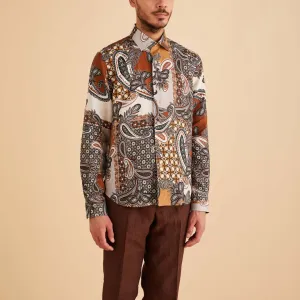 Inserch LS Mediterranean Paisley Print Linen Shirt LS2919-00064 Mocha QuickRelease Closures