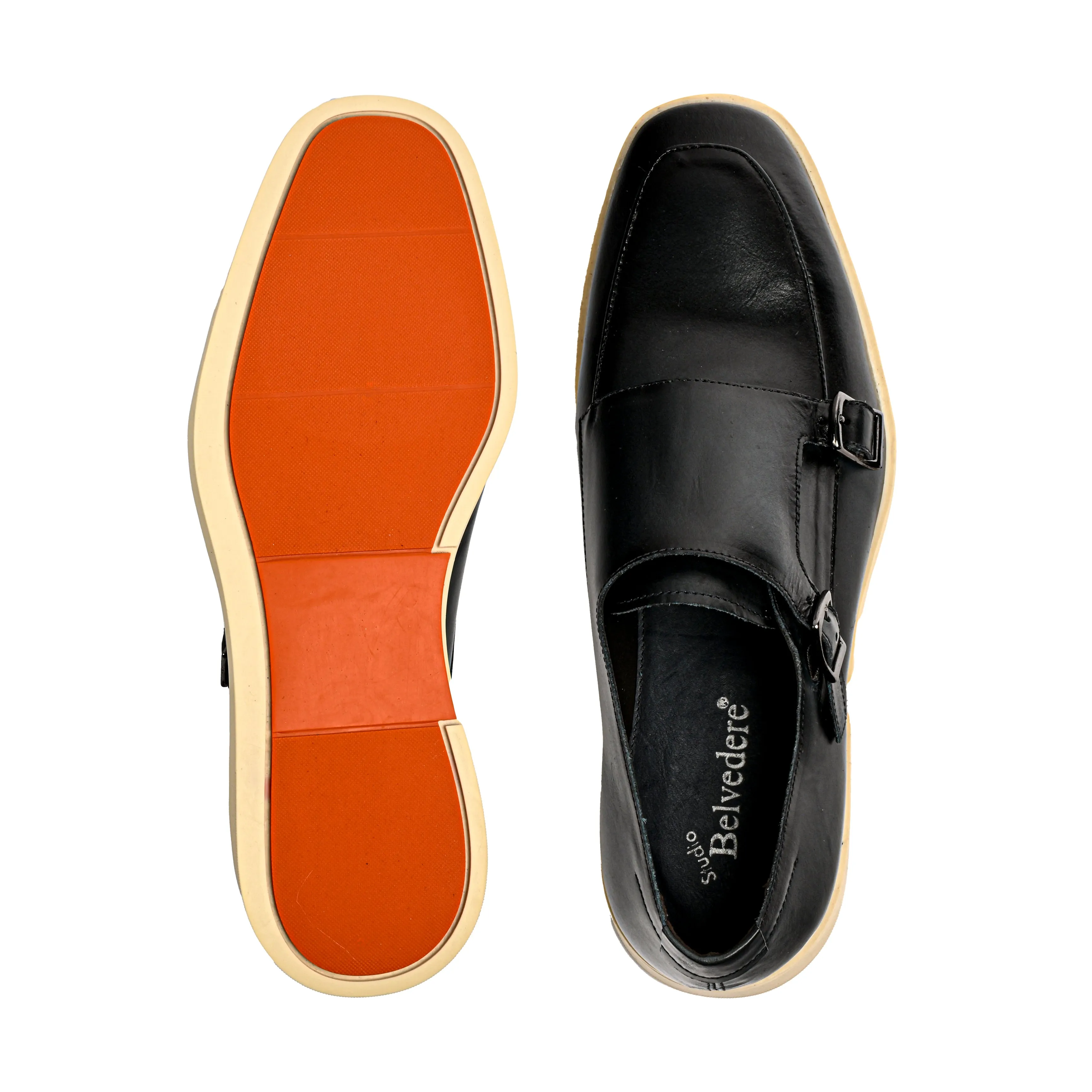 Belvedere Navy Nappa Zurich Leather Hybrid Double Monk Strap Shoes Dual Tone Anti Odor Busy Professionals