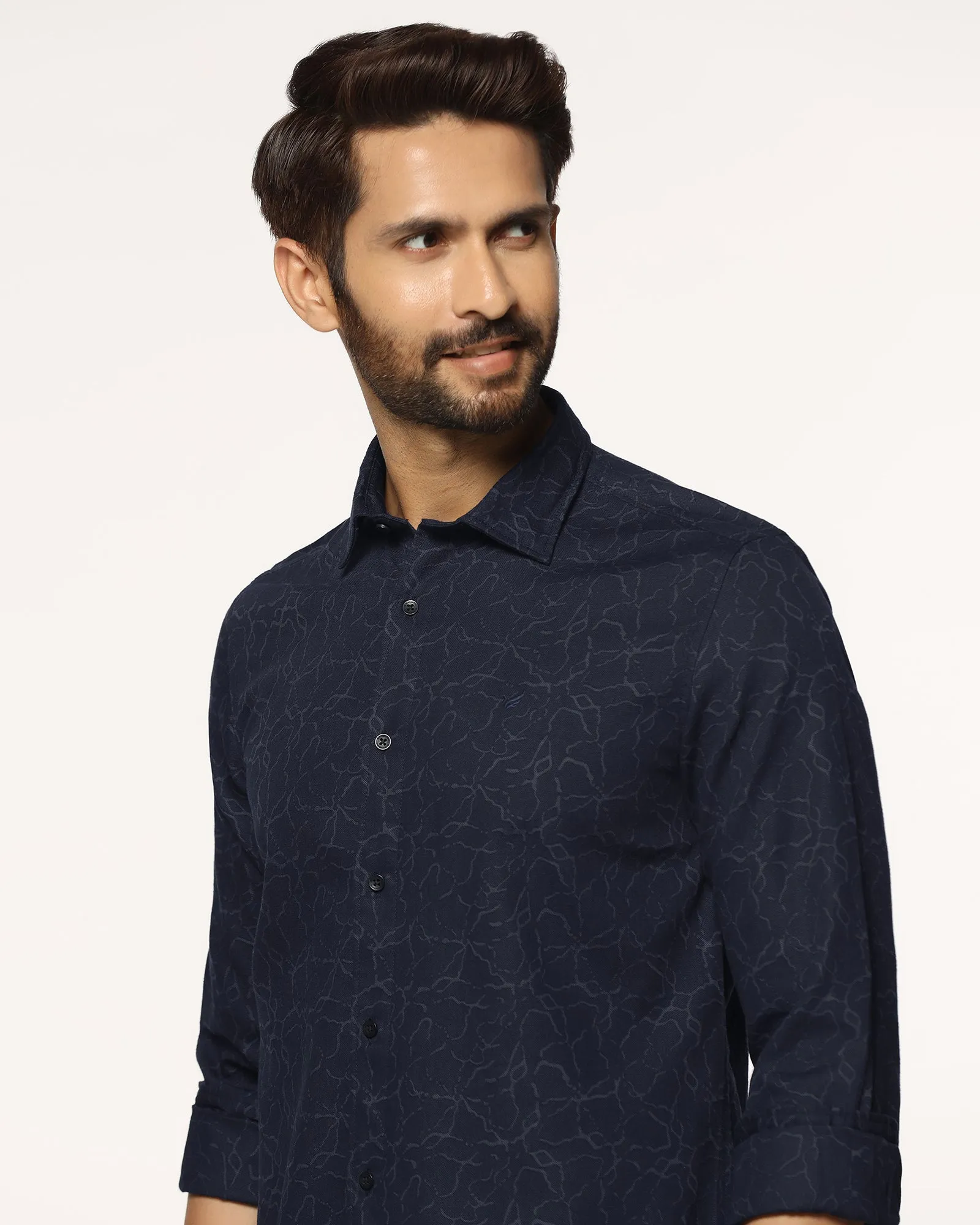 Thermoregulating Layer Stretch Fabric Casual Blue Printed Shirt - Mercer