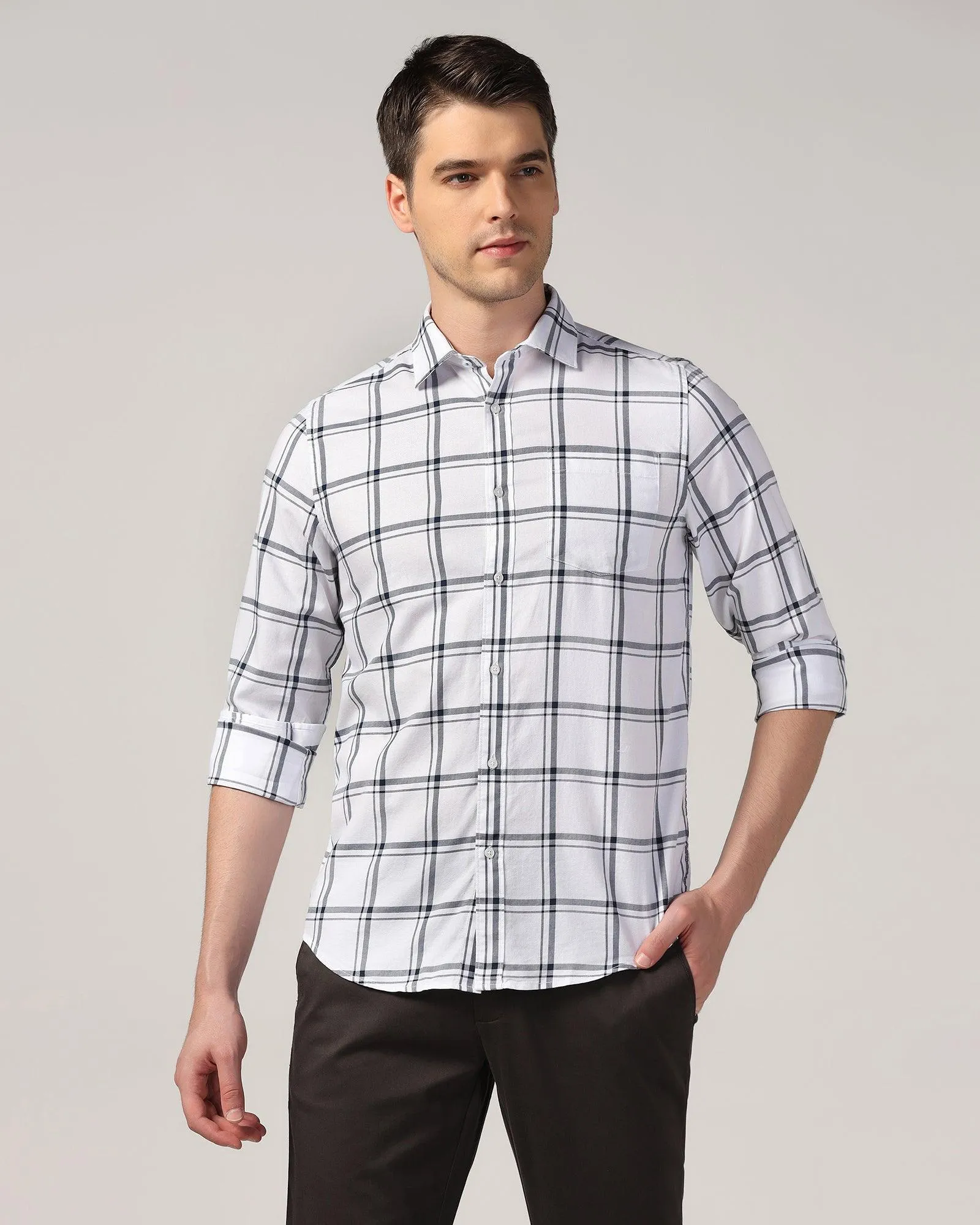 Casual White Check Shirt - Kevin All-Purpose Wear Spring Break