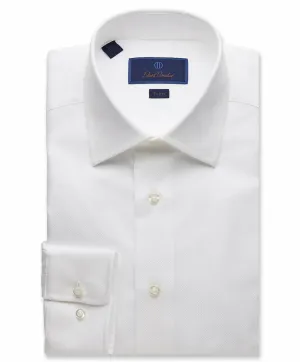 David Donahue Royal Oxford Trim Fit Dress Shirt in White Linen blend Personalized Touch