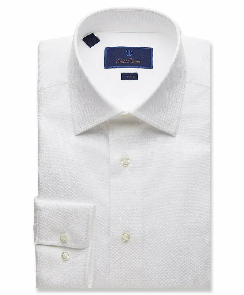 David Donahue Royal Oxford Trim Fit Dress Shirt in White Ombre look High Neck