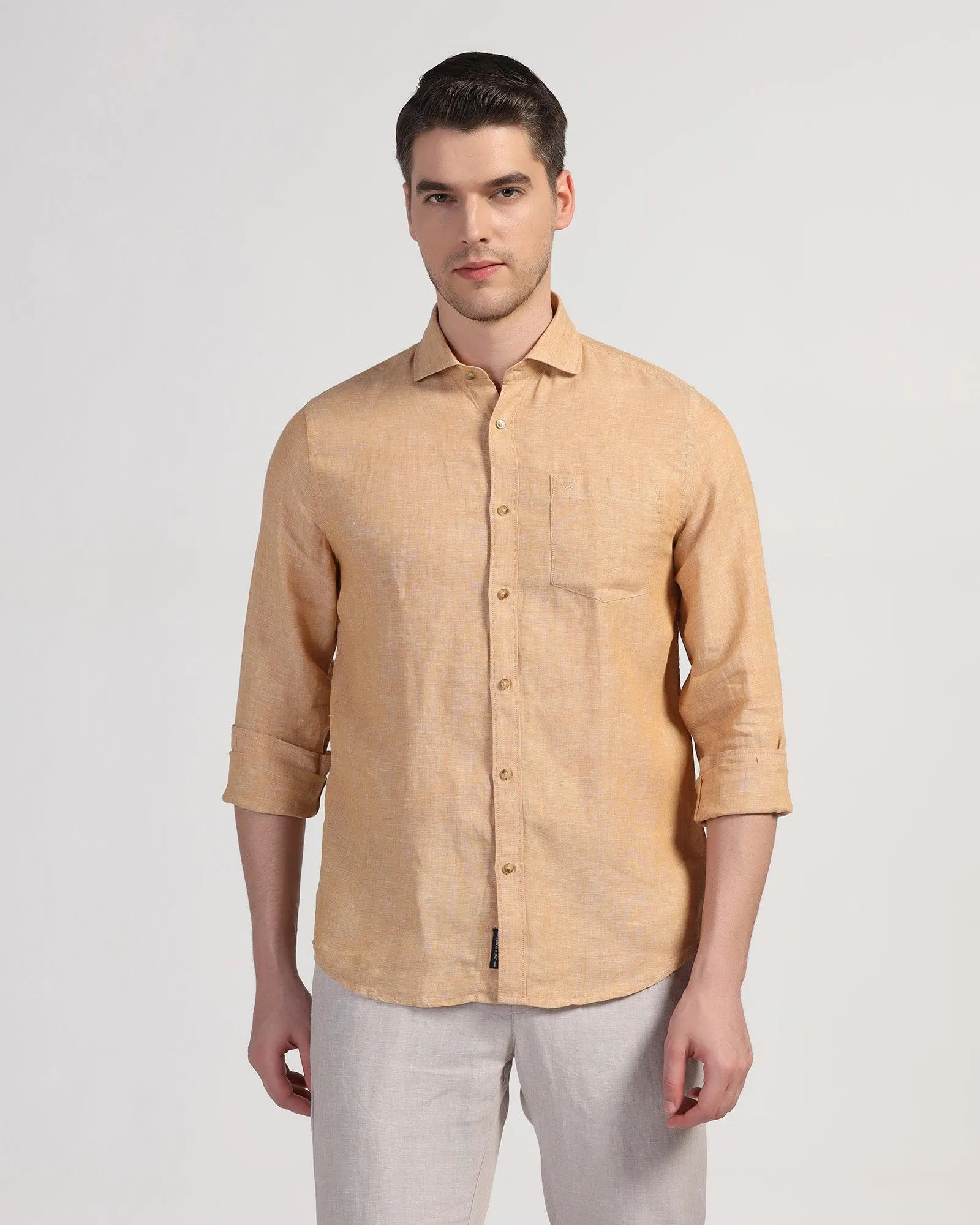 Trend-Driven Luxury Feel Linen Casual Beige Solid Shirt - Stefan