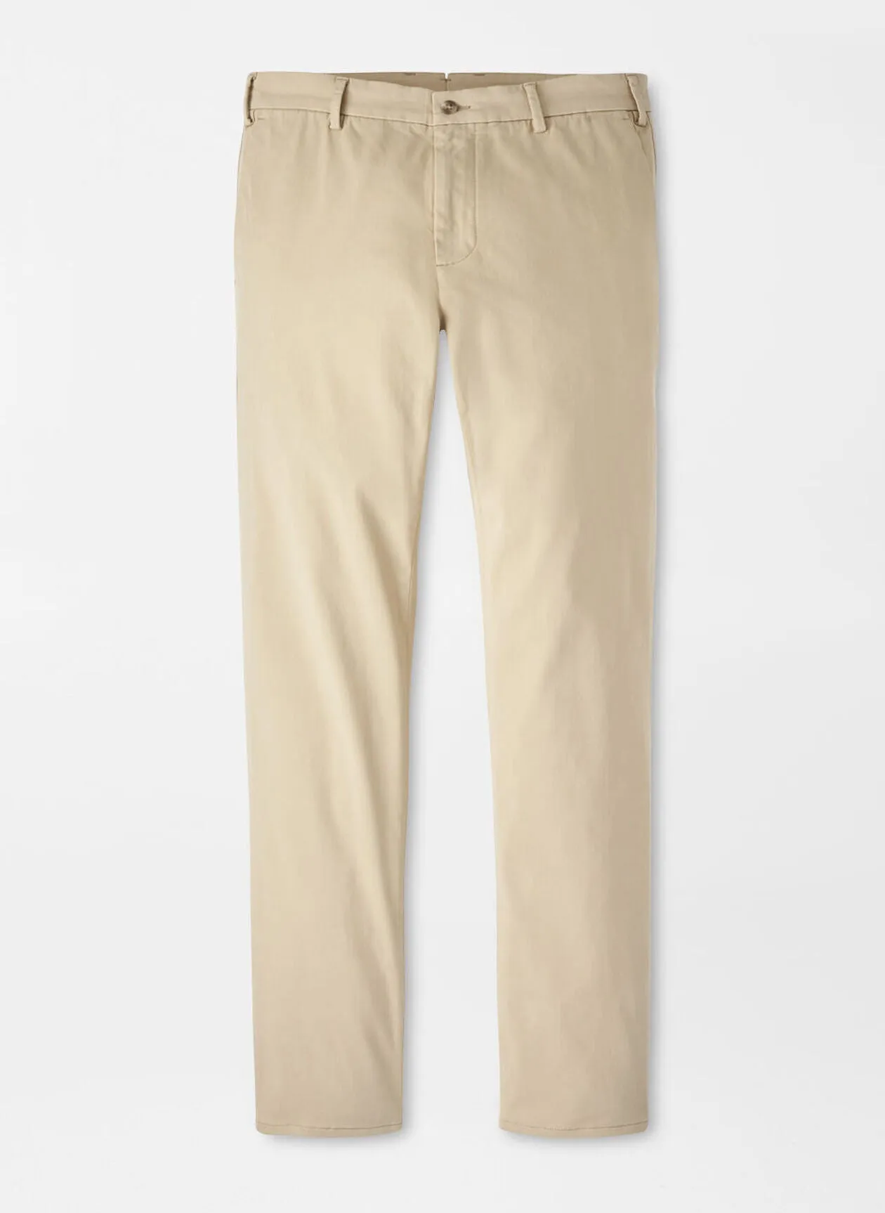 Peter Millar Signature Sateen Flat Front Trouser in Khaki Slim Silhouette Sporty Fit