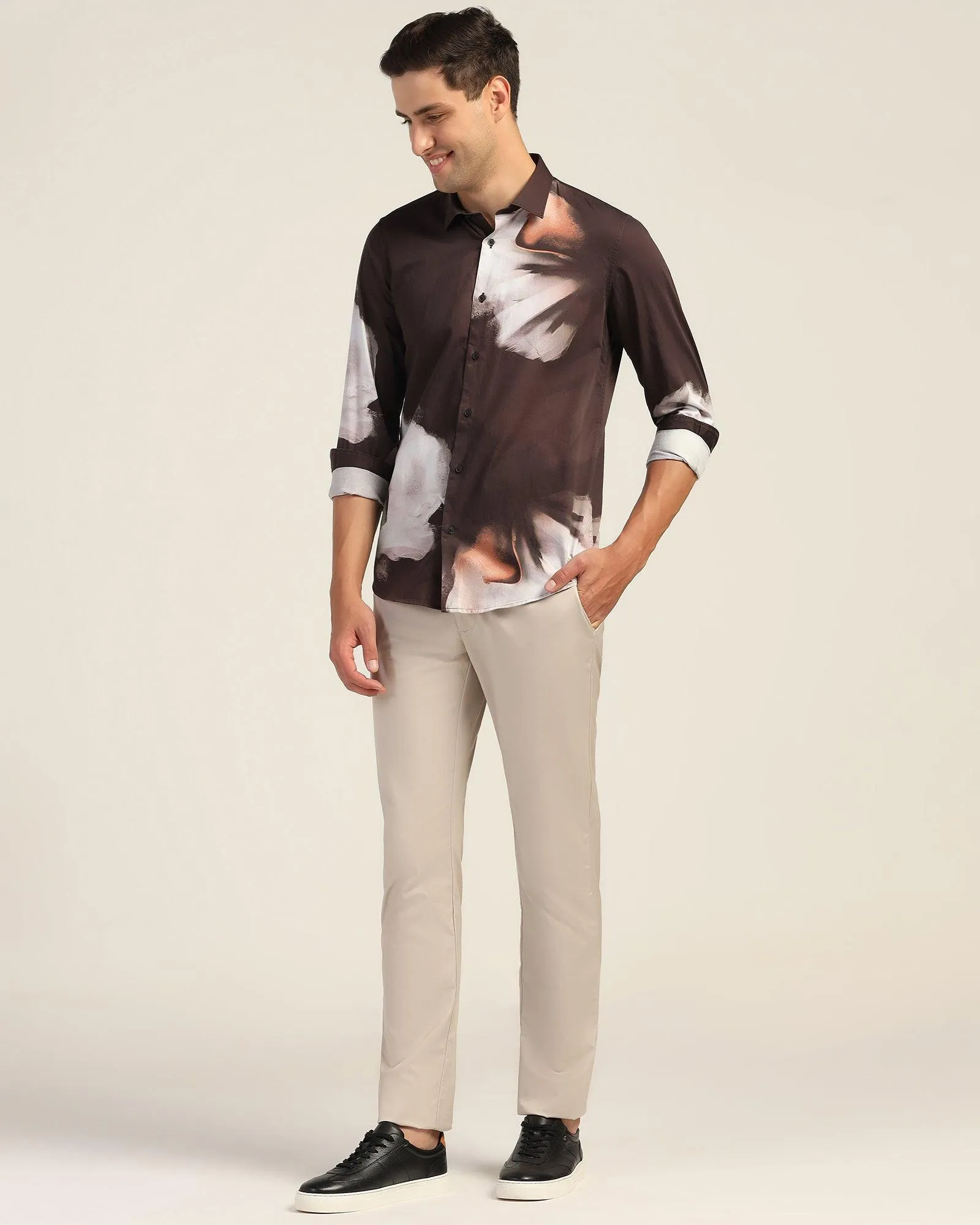 Casual Coffee Printed Shirt - Santo Inner Layer