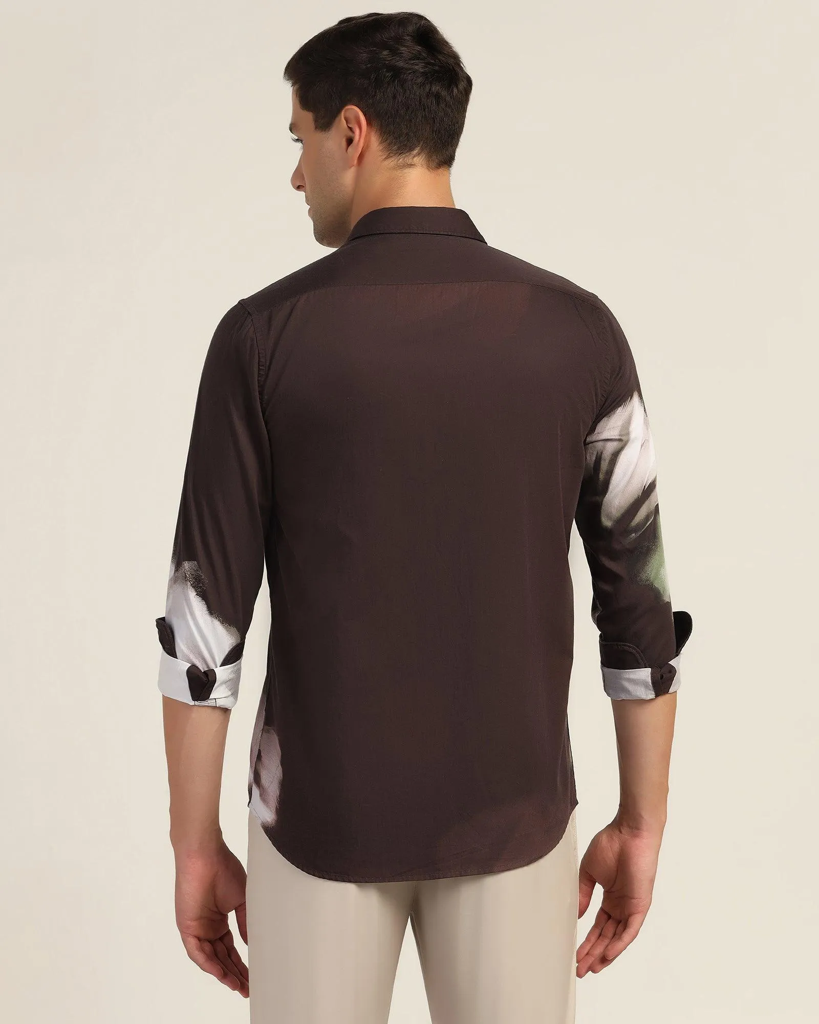 Casual Coffee Printed Shirt - Santo Odor Control Fabric