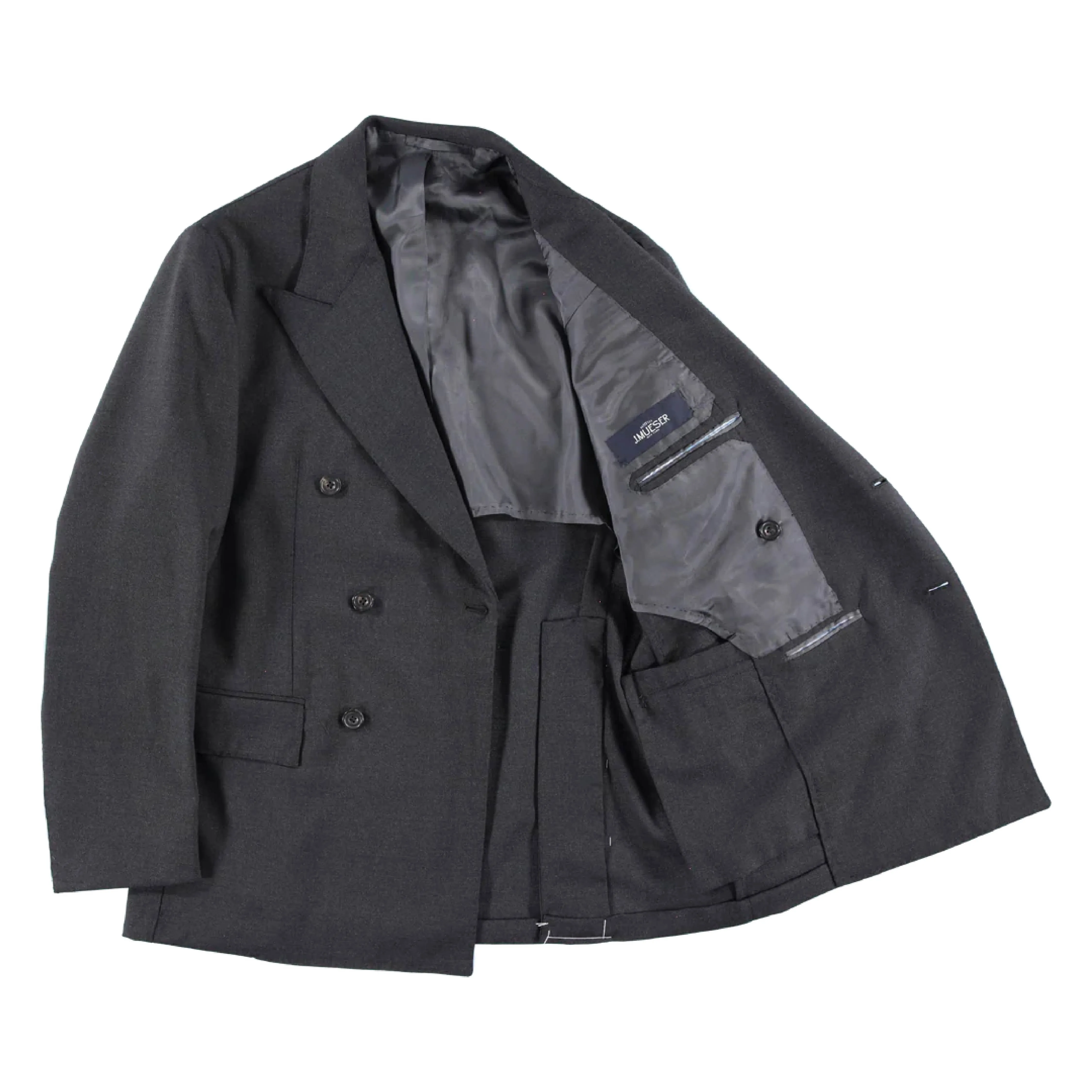 Charcoal High Twist Double Breasted Waverly Suit Wrinkle Free Texture