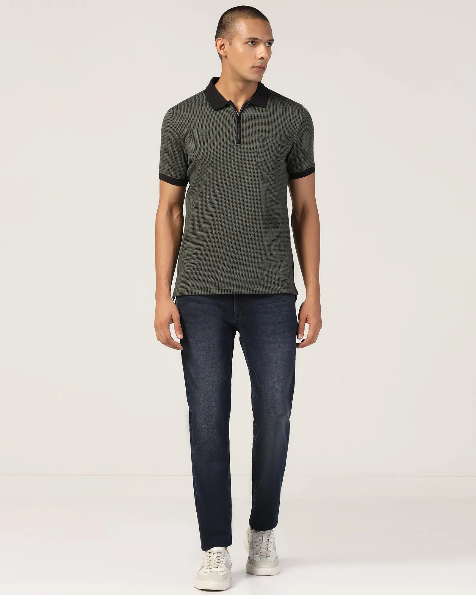 Breathable Weave Polo Thyme Green Structure T-Shirt - Keiji