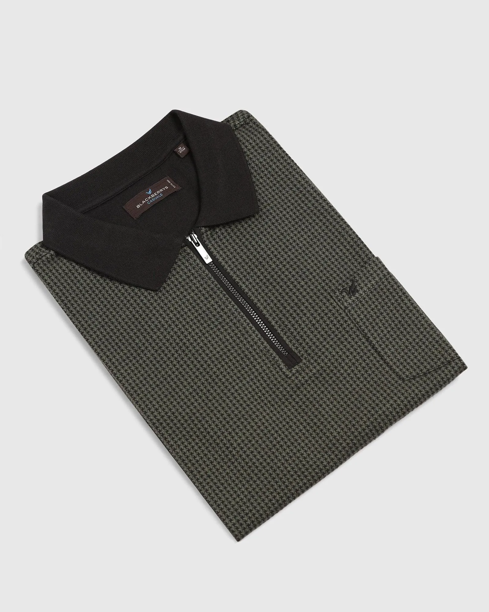 Compact Knit Structure Polo Thyme Green Structure T-Shirt - Keiji