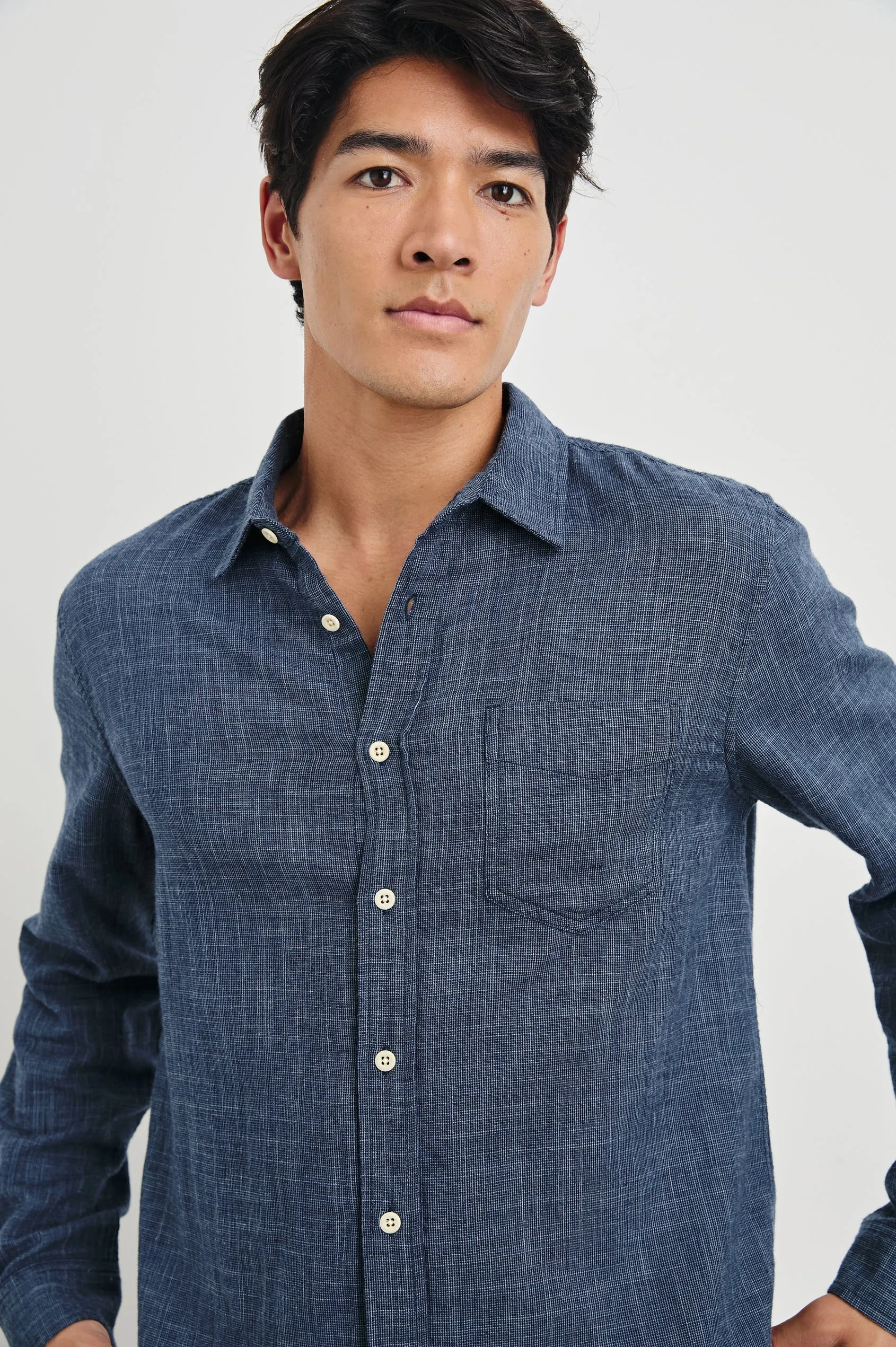 Wyatt Shirt - Navy Etch Stylish Jeans StainRepellentSurface