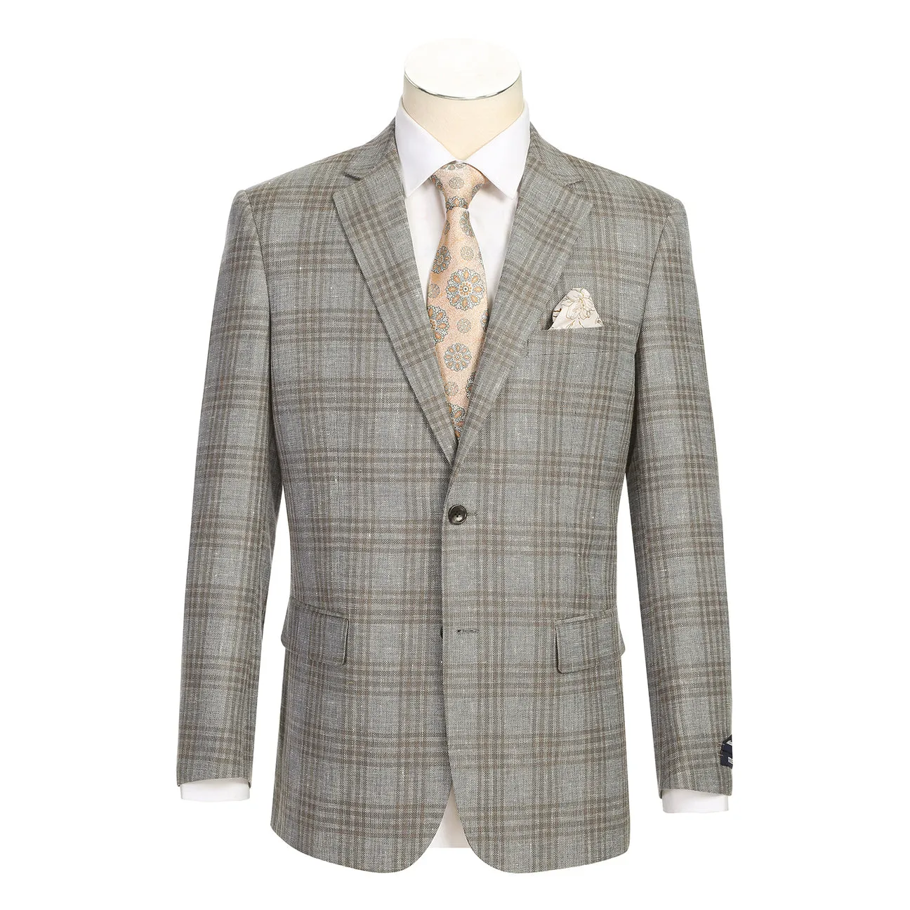 Alessandro Vitello by Renoir Classic Fit Wool Gray Brown Blazer 565-13 Go To Layer Plaid Design