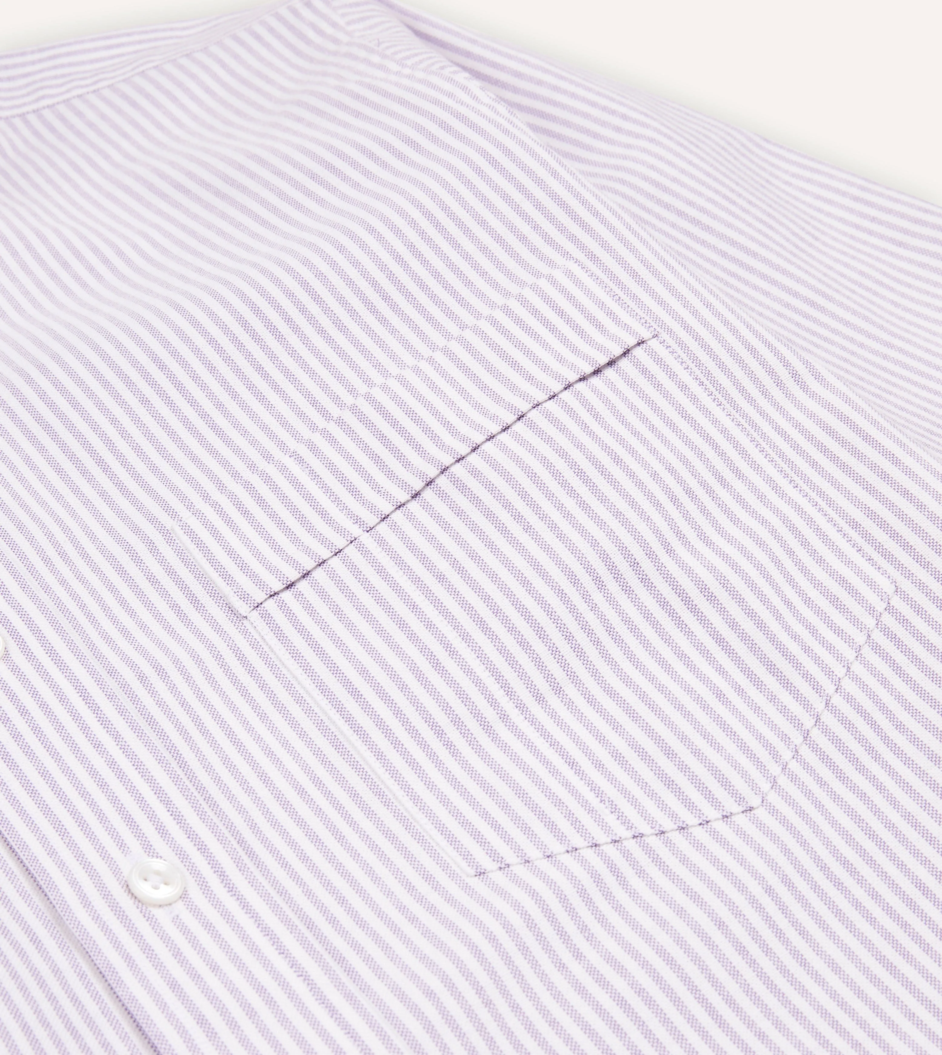 Lilac Ticking Stripe Cotton Oxford Cloth Button-Down Shirt Reinforced Elbow Patches