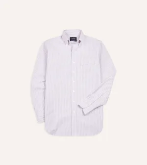 All-Purpose Wear Lilac Ticking Stripe Cotton Oxford Cloth Button-Down Shirt