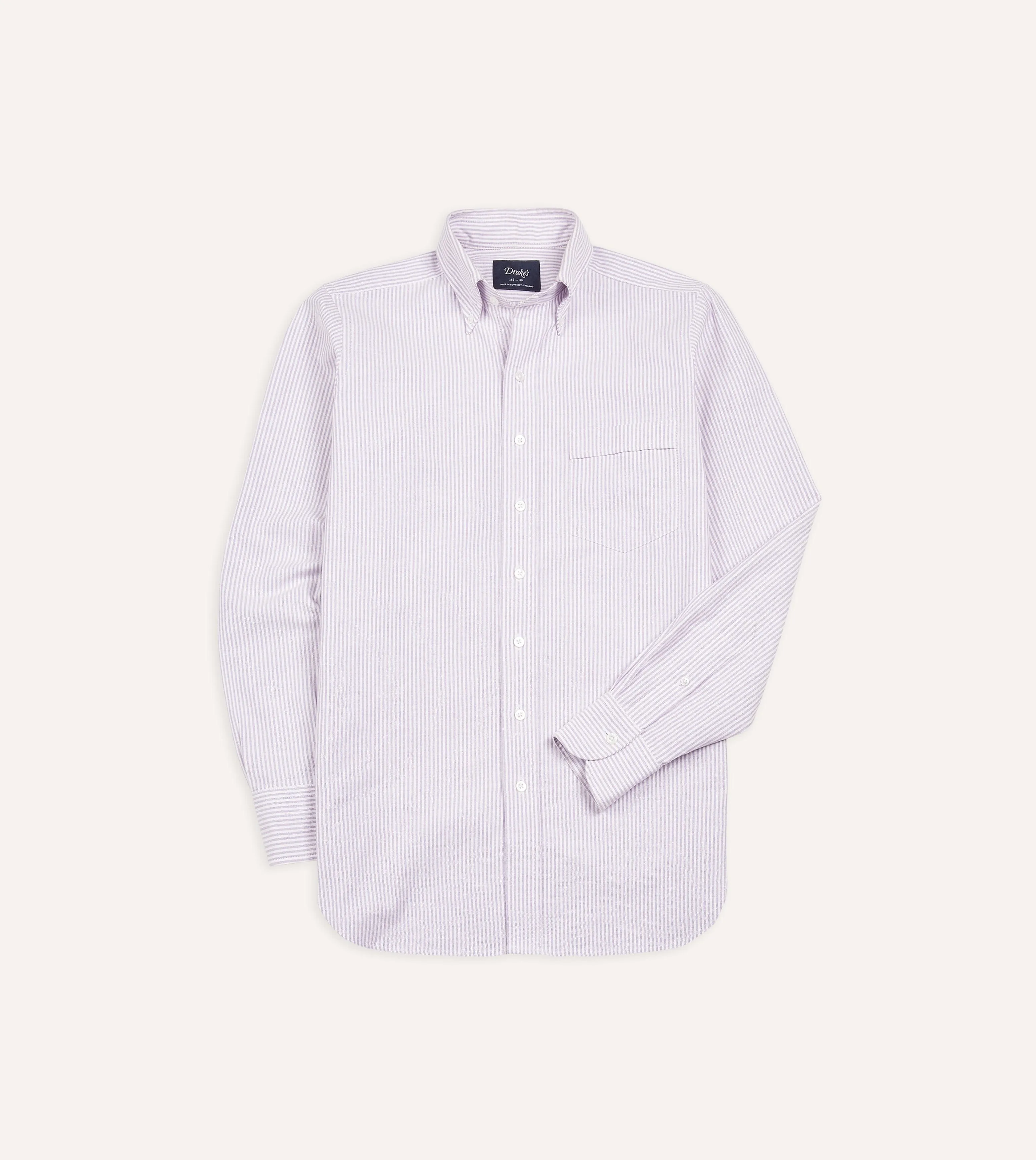 All-Purpose Wear Lilac Ticking Stripe Cotton Oxford Cloth Button-Down Shirt