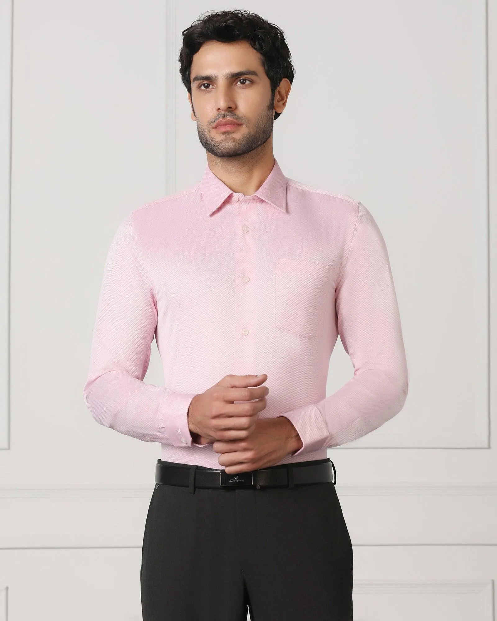 Must Haves Formal Pink Solid Shirt - Samuel Non Static Finish Classy Detail