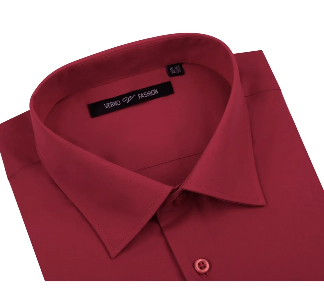 VERNO Brick Red Classic/Regular Fit Long Sleeve Spread Collar Dress Shirt TC626 Fashion staples Night Out