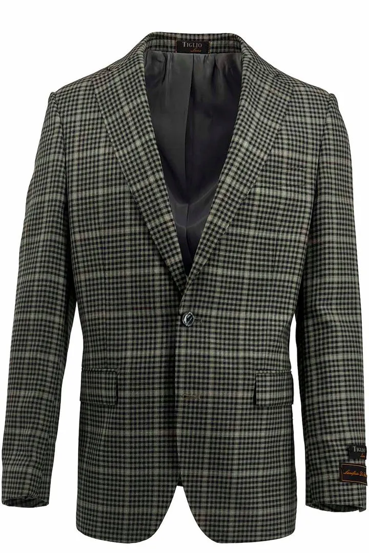 Cold Ready Look Tiglio Luxe Pistachio with Black Check Dolcetto Modern Fit, Pure Wool Jacket TL2715