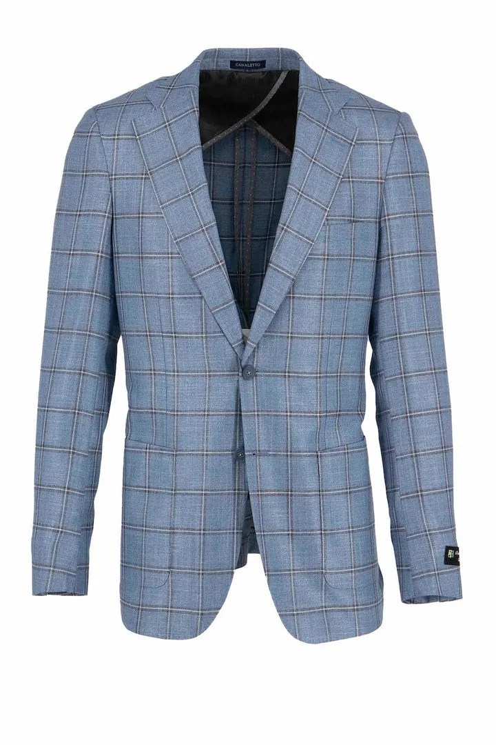 Crisp Air Piece Canaletto Sky Blue with Gray Windowpane Veneto/THP Slim Fit Half Lined, Bamboo Jacket CU4743262