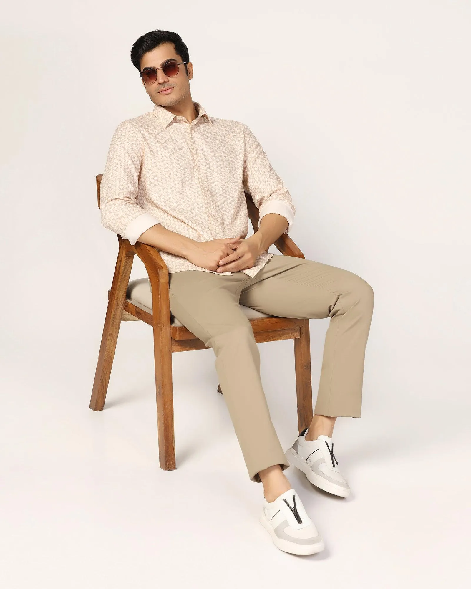 Snag Resistant Fabric Casual Beige Printed Shirt - Maken