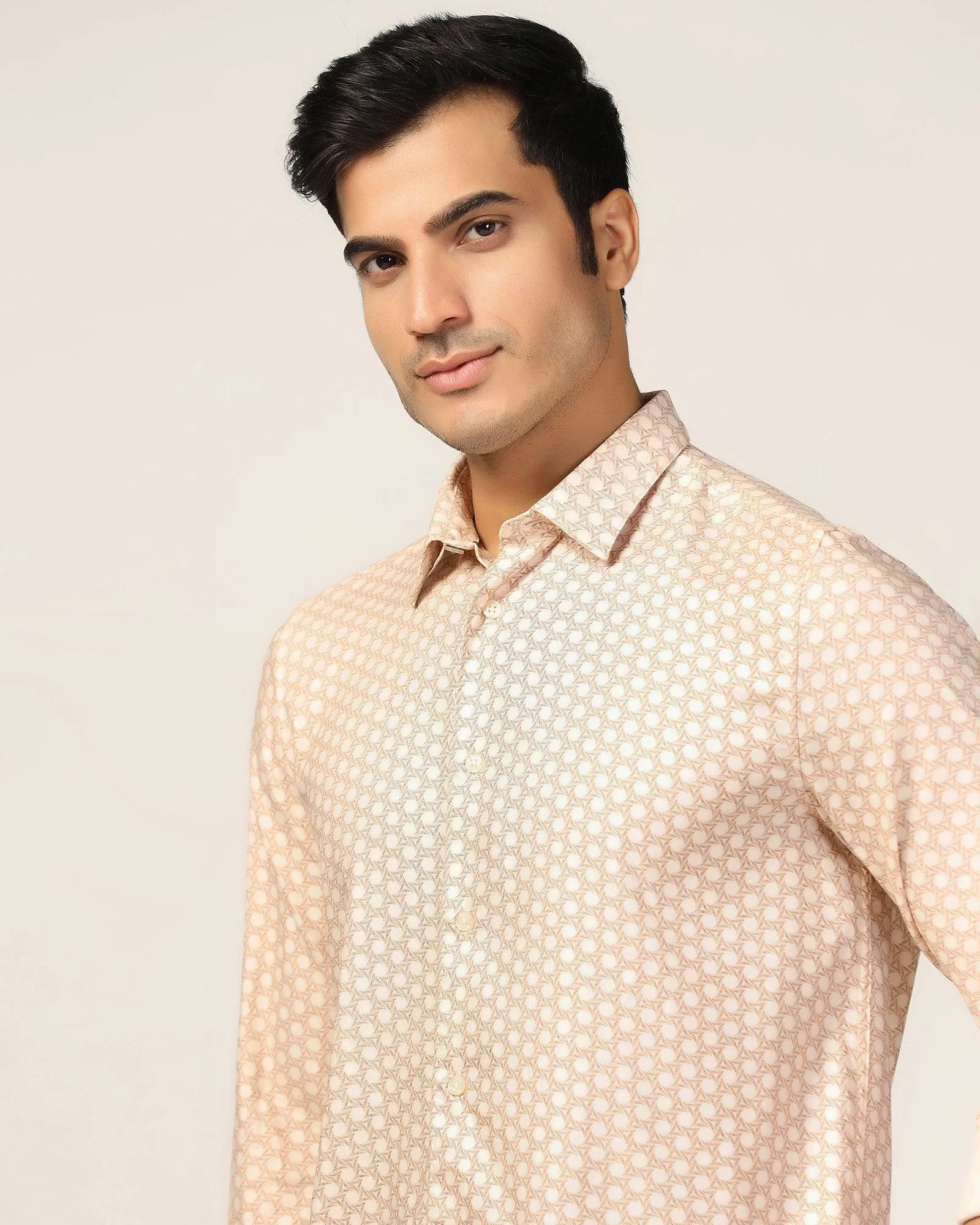 Casual Beige Printed Shirt - Maken Petite Option