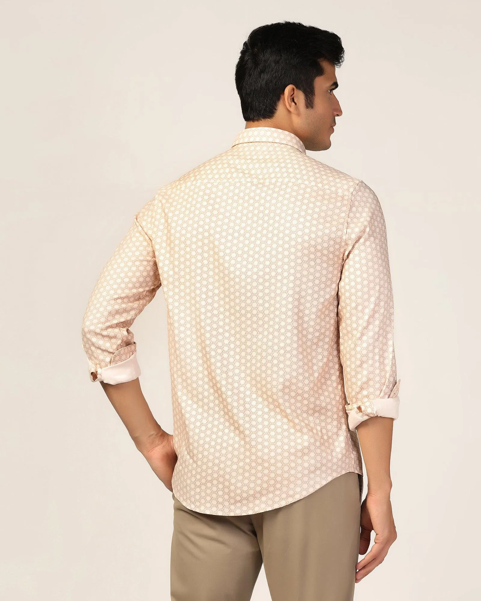 Casual Beige Printed Shirt - Maken Tailored Cut Fade Resistant Formula