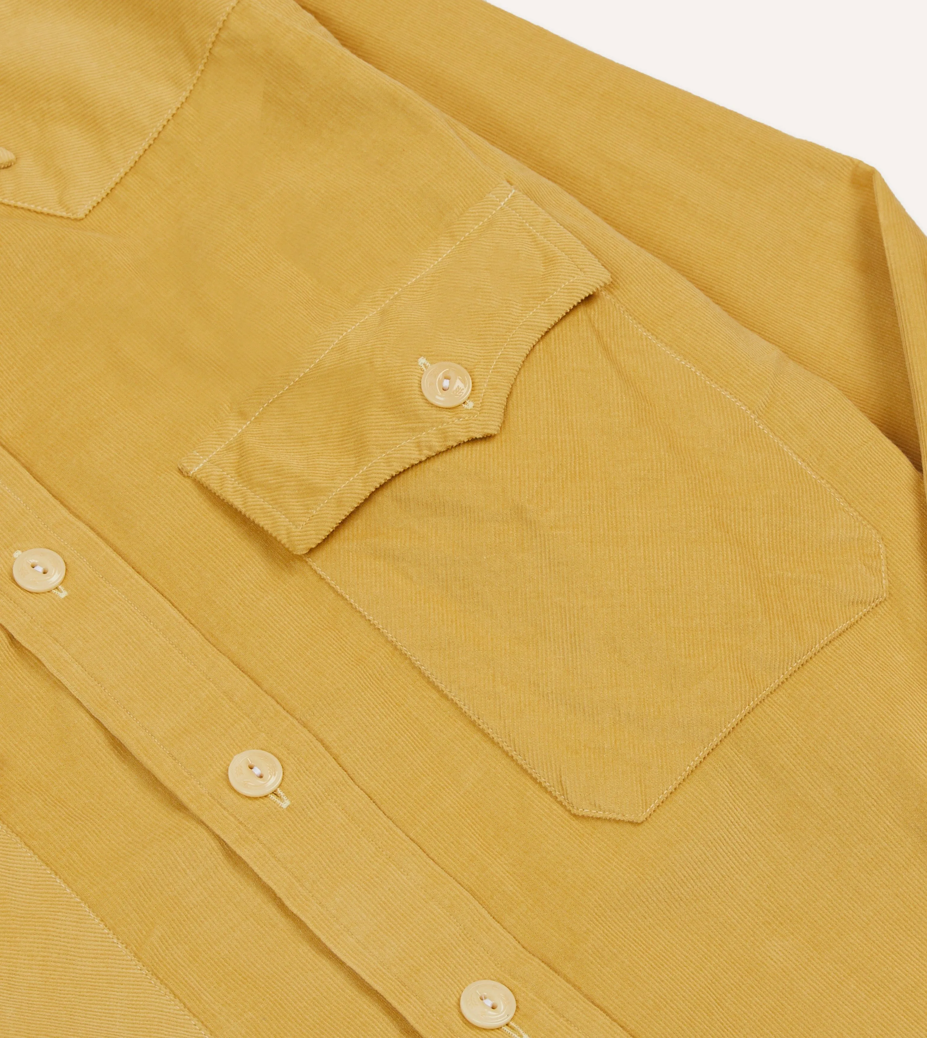 Striped Design Yellow Corduroy Two-Pocket Western Shirt