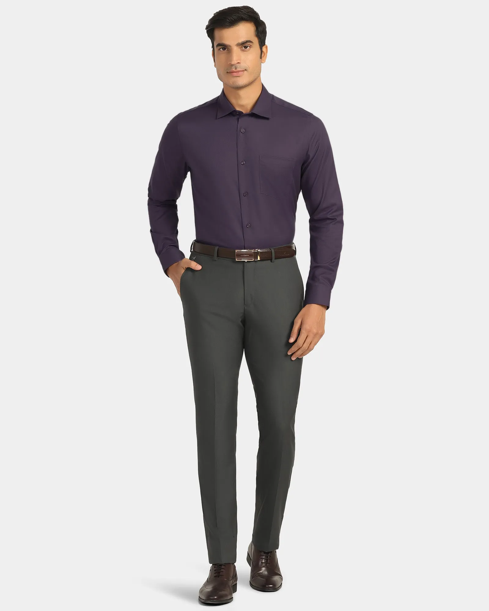 Modern Style Ribbed Trim Non Iron Formal Purple Solid Shirt - P31