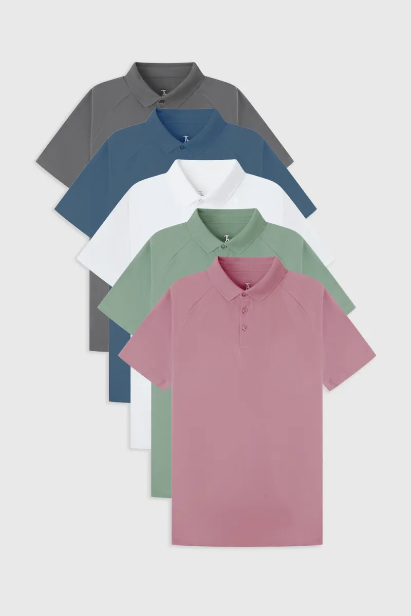 Soft Fabric Athletic Fit  Pastels Polo Shirt 5-Pack