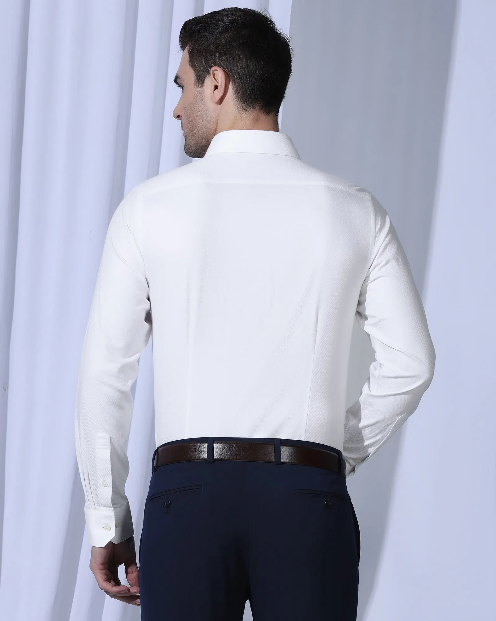 Formal White Textured Shirt - Noir Layered Sleeve Cuffs Urban Edge
