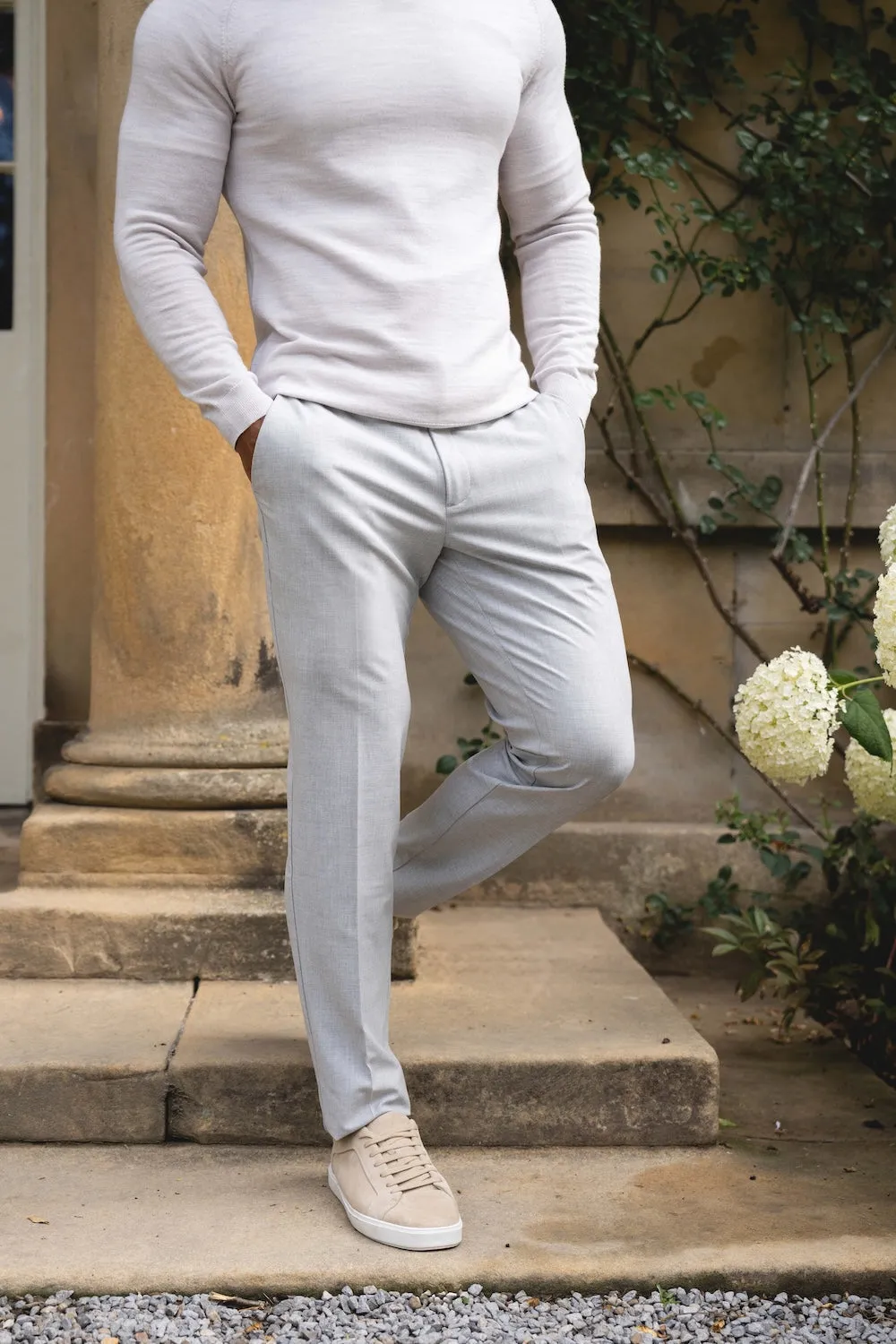 Zip Pocket Melange Pants in Pale Grey