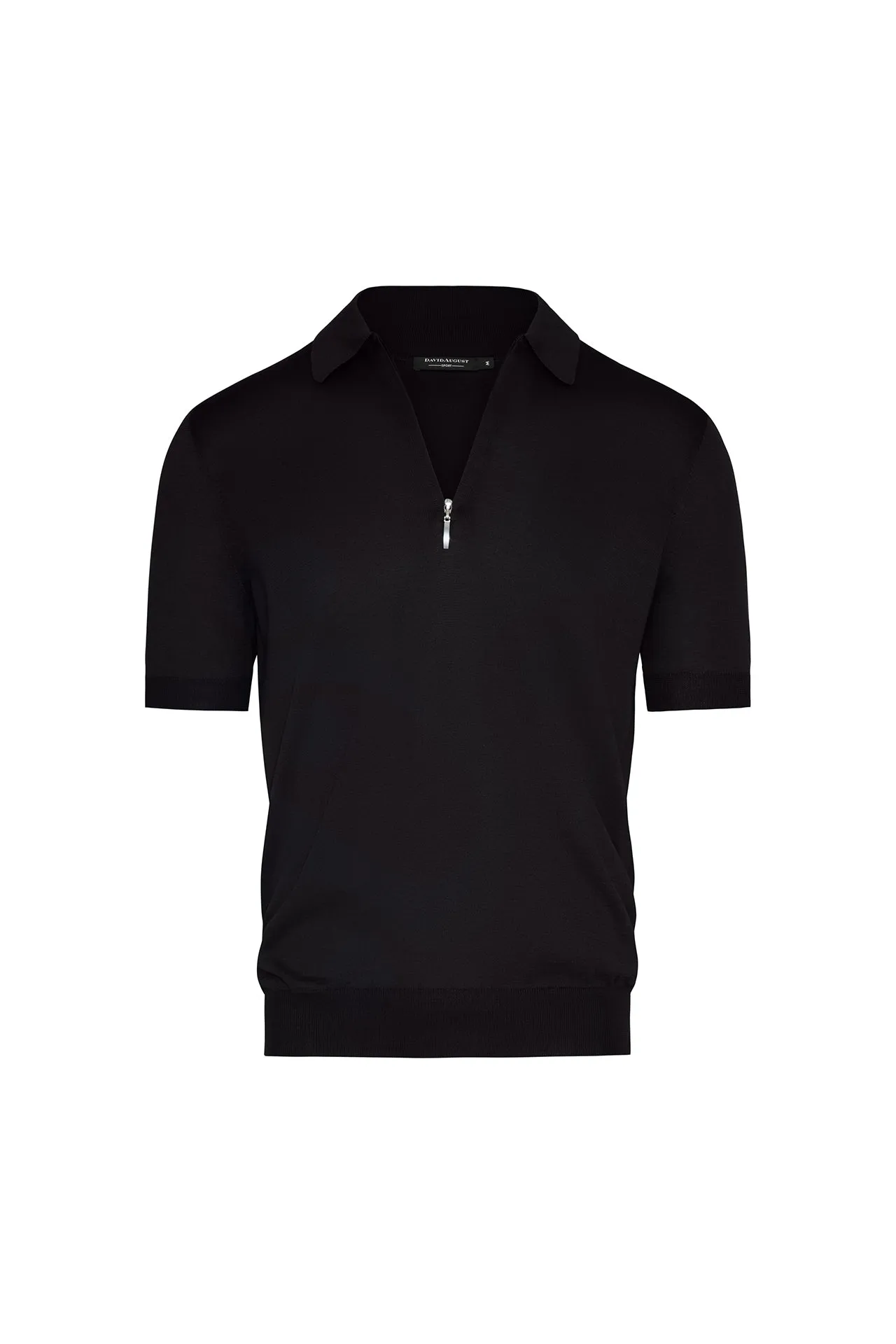 clean design Silk Cotton Blend Knit Zip Front Polo in Midnight