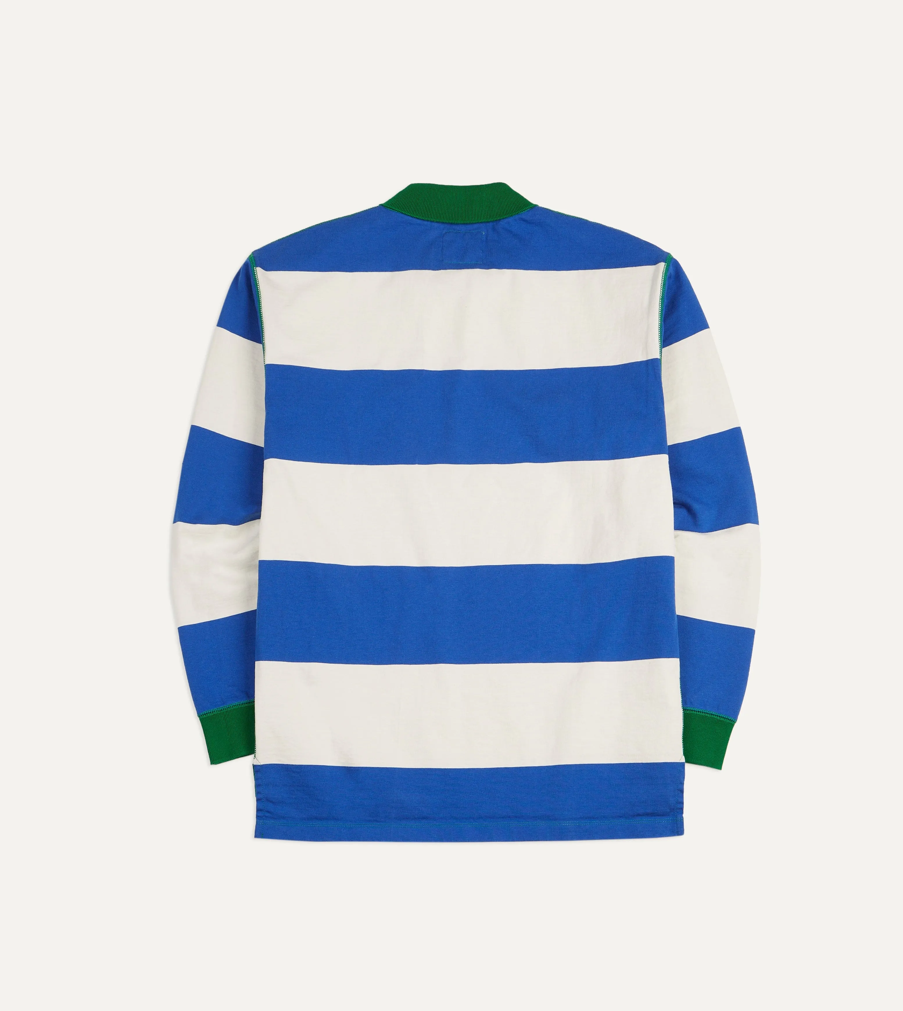 Blue and White Wide Stripe Mock Collar Long-Sleeve Jersey Cozy Touch Soft and Lightweight