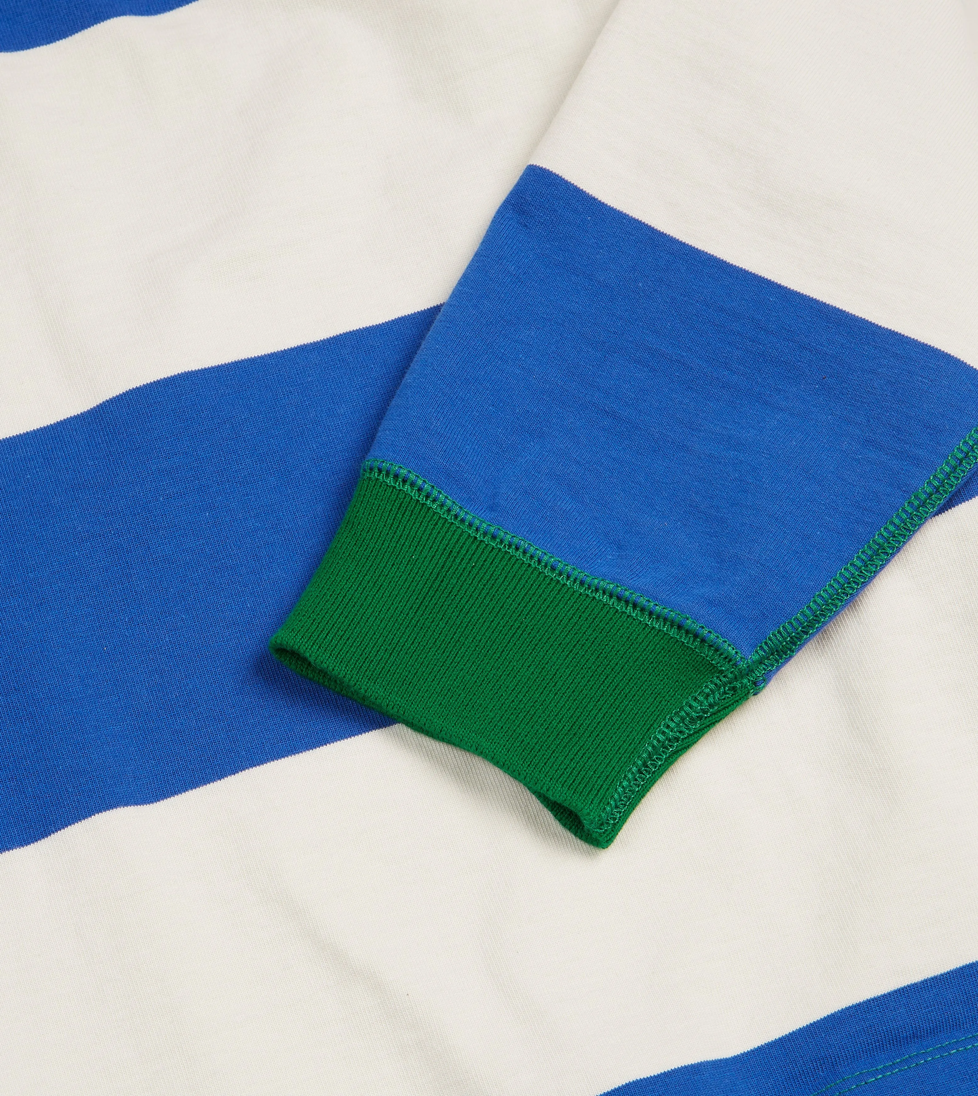 Blue and White Wide Stripe Mock Collar Long-Sleeve Jersey Casual Look Wear