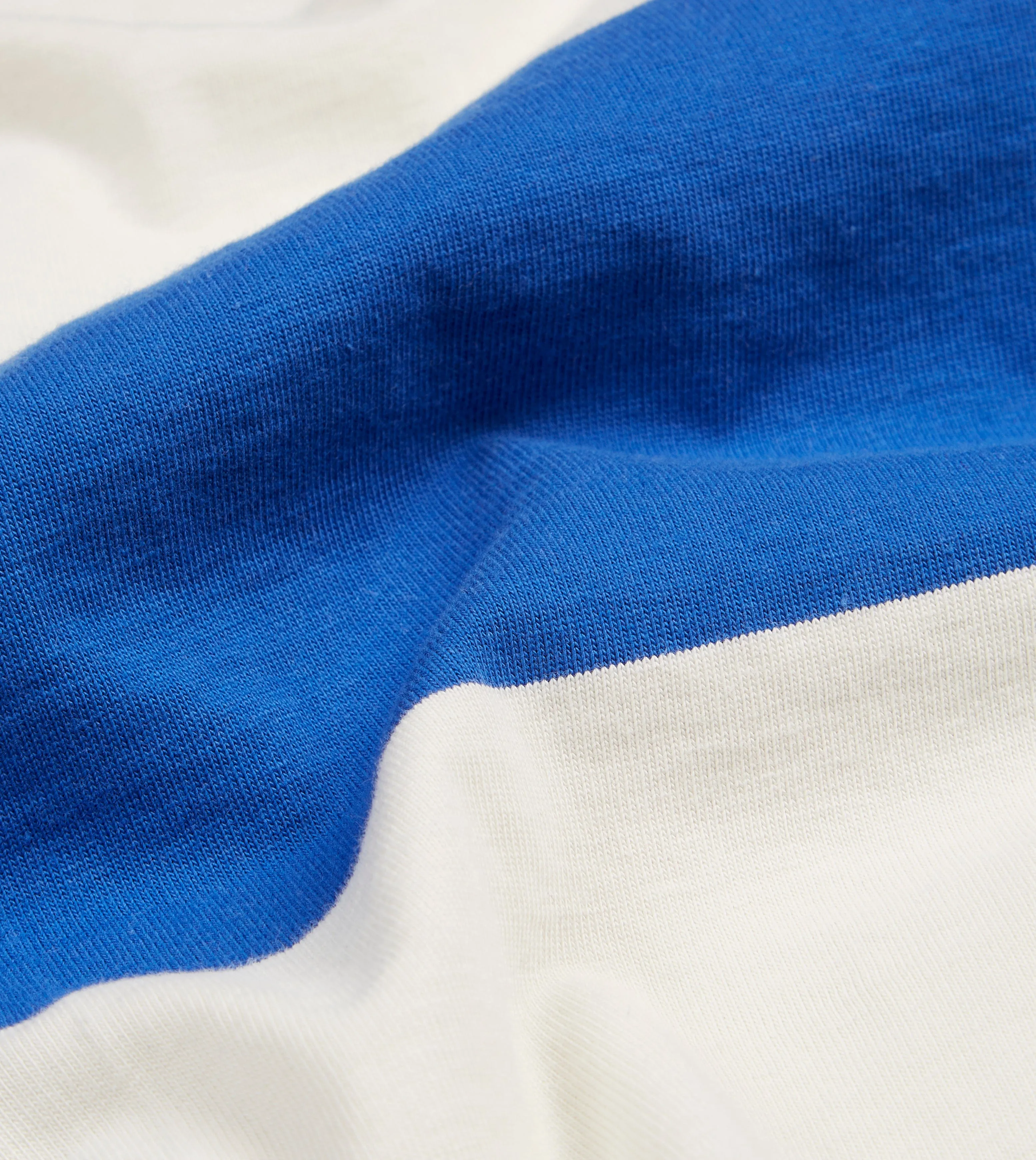 Relaxed Smart Outdoor Outfit Style Blue and White Wide Stripe Mock Collar Long-Sleeve Jersey