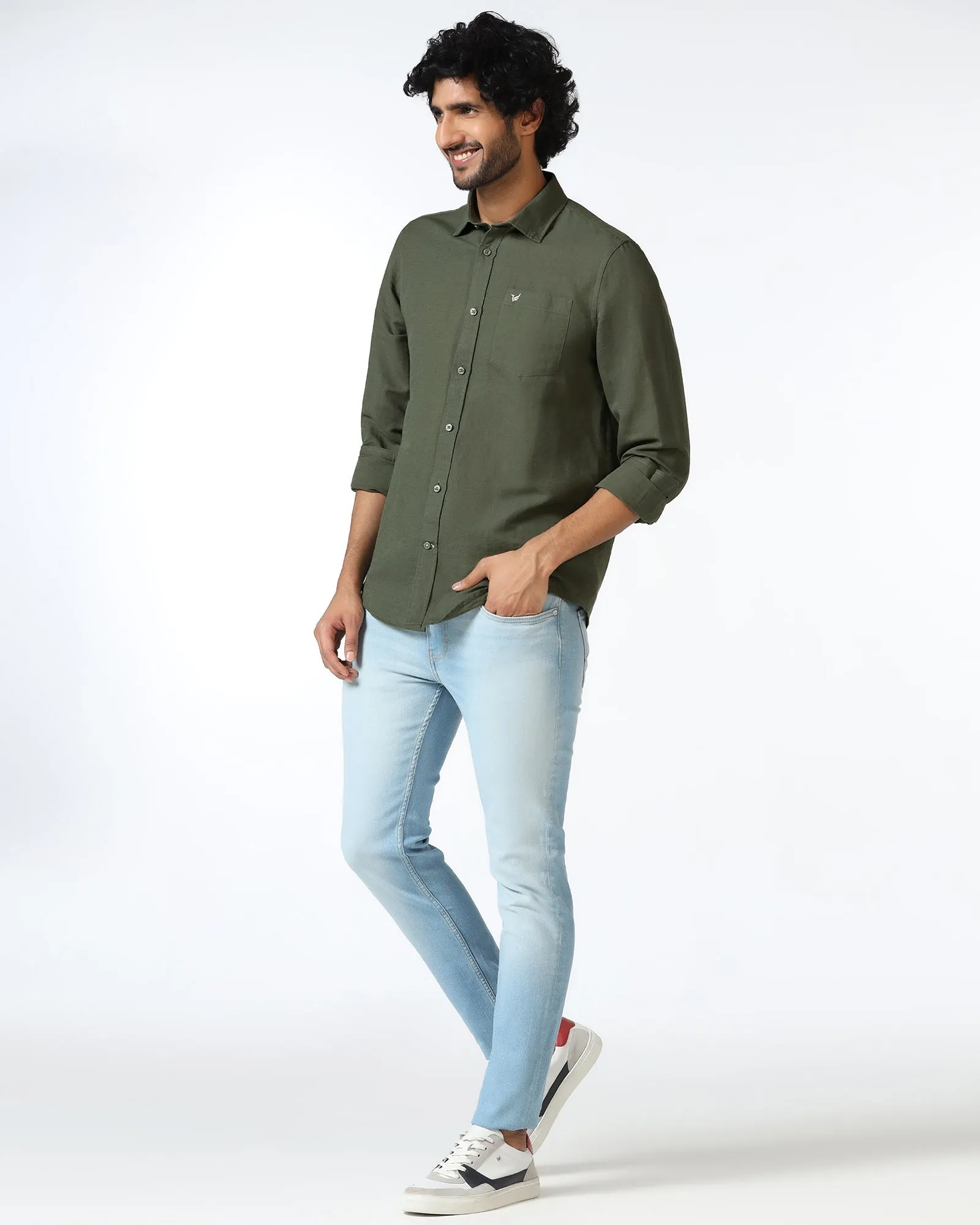 Olive Linen Solid Shirt - Salmon Trendy Fashion